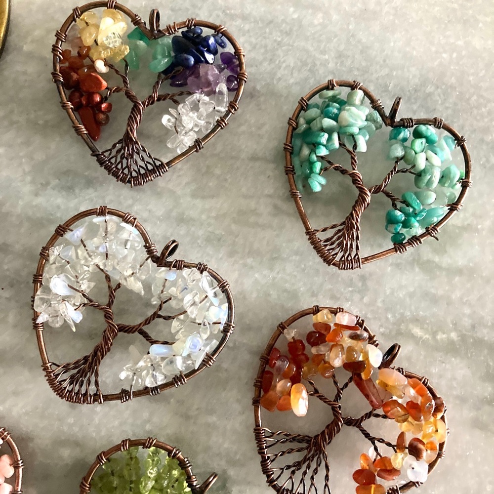 'Living Tree' Natural Gemstone Heart Pendant Necklace - Picture 13 of 14